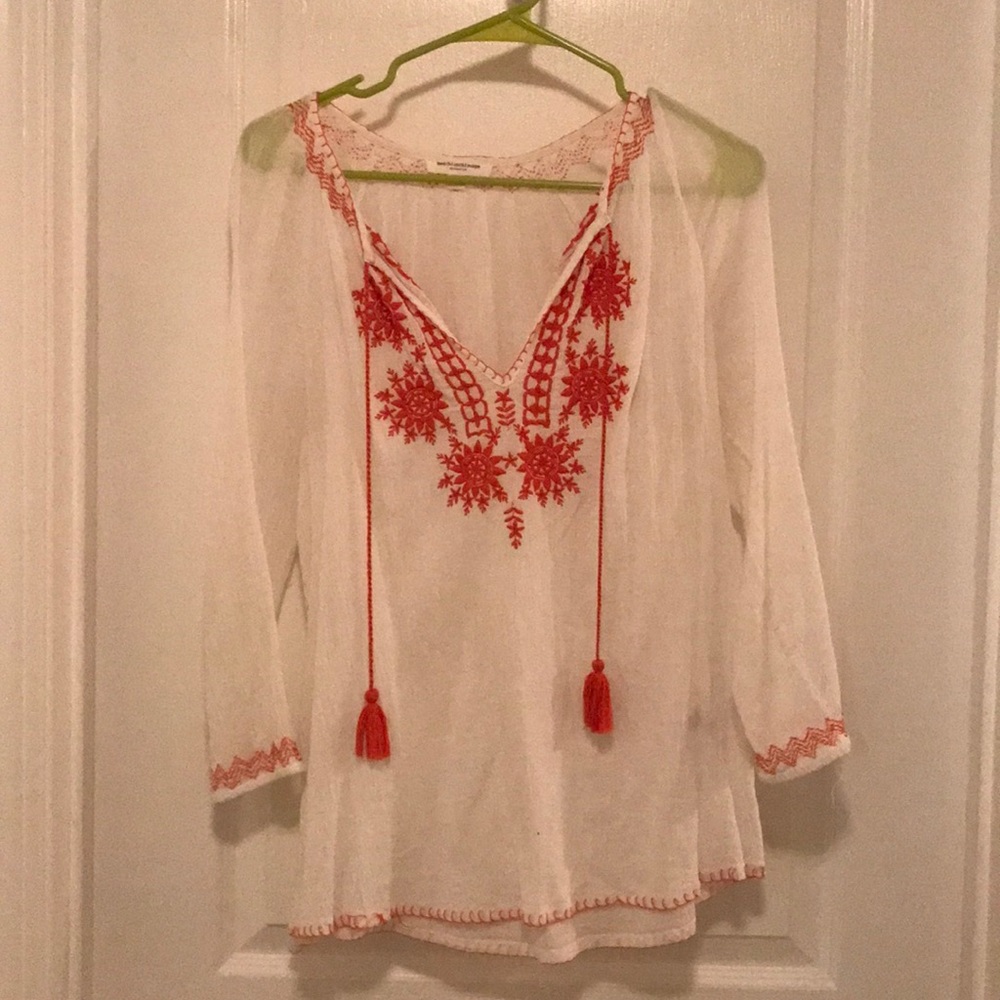 White and orange peasant shirt